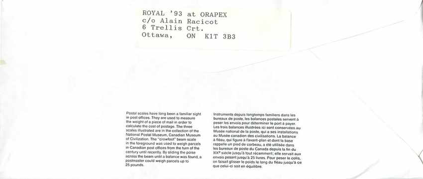 Scales et portrait de Sen. James A. Calder — Ora Apex '92 — National Archives of Canada — Back