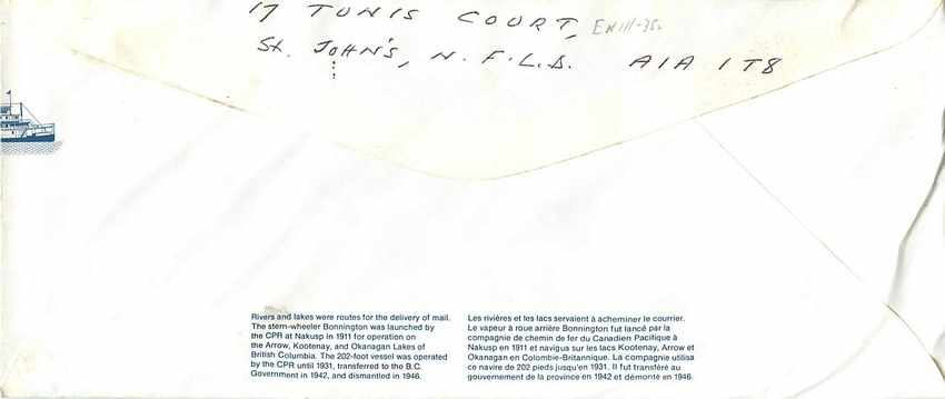 Entier Postal Postal Stationary Canada Bateaux Bateau St John's — Rückseite