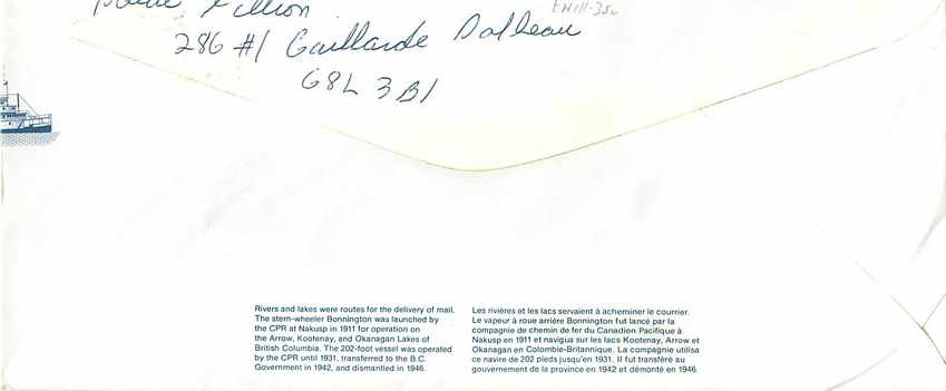 Entier Postal Postal Stationary Canada Bateaux Bateau Bolbeau — Rückseite