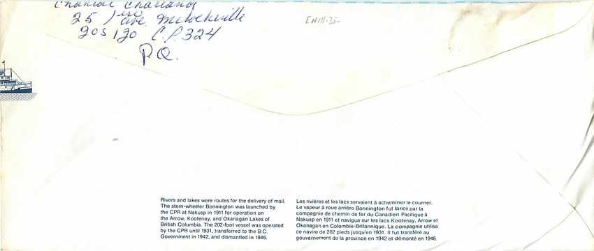 Navire à roues à aubes Bonnington — Canada 32 — éditeur non visible — Rückseite