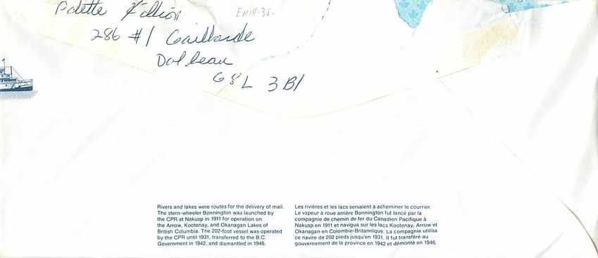 Entier Postal Postal Stationary Canada Bateaux Bateau  — Rückseite