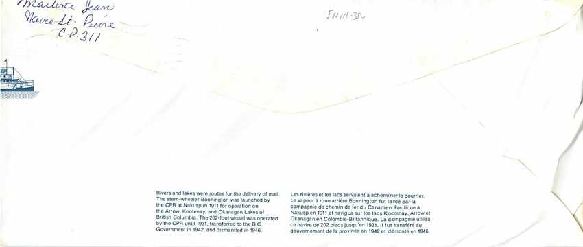 Vapeur Bonnington — Canada 32 — éditeur Canada Post — Rückseite
