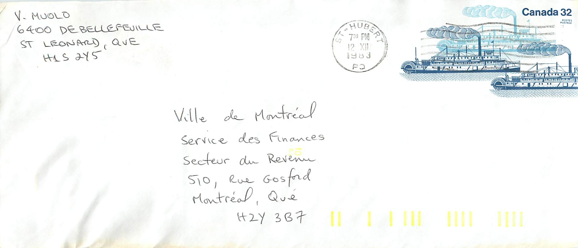 Entier Postal Postal Stationary Canada Bateaux Bateau St Hubert