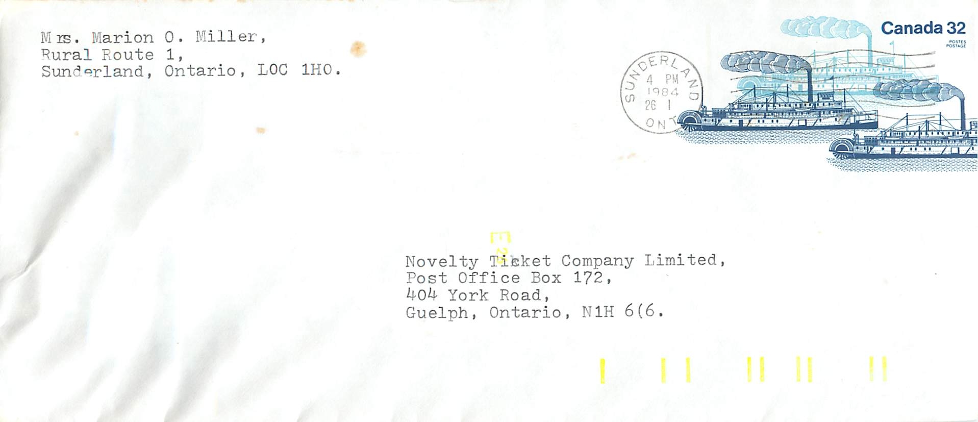Navire à roue arrière Bonnington — lac Nakusp, lac Kootenay, lac Okanagan — Canada Postage 32 — éditeur Novelty Ticket Company Limited