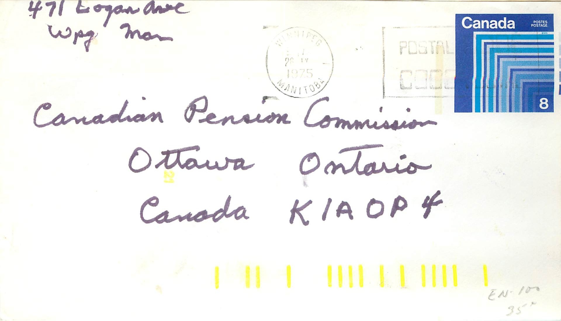 Carte postale Canada — Winnipeg, Manitoba — 28 avril 1975