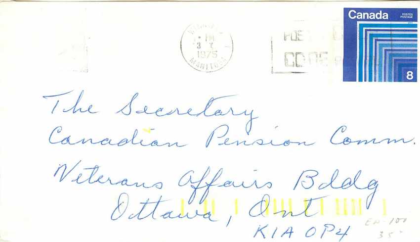 Carte postale Canada — timbre 8, oblitération Maritimes 3 Y 1975