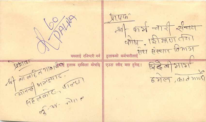 Entier Postal Postal Stationary Nepal Fleurs  — Rückseite