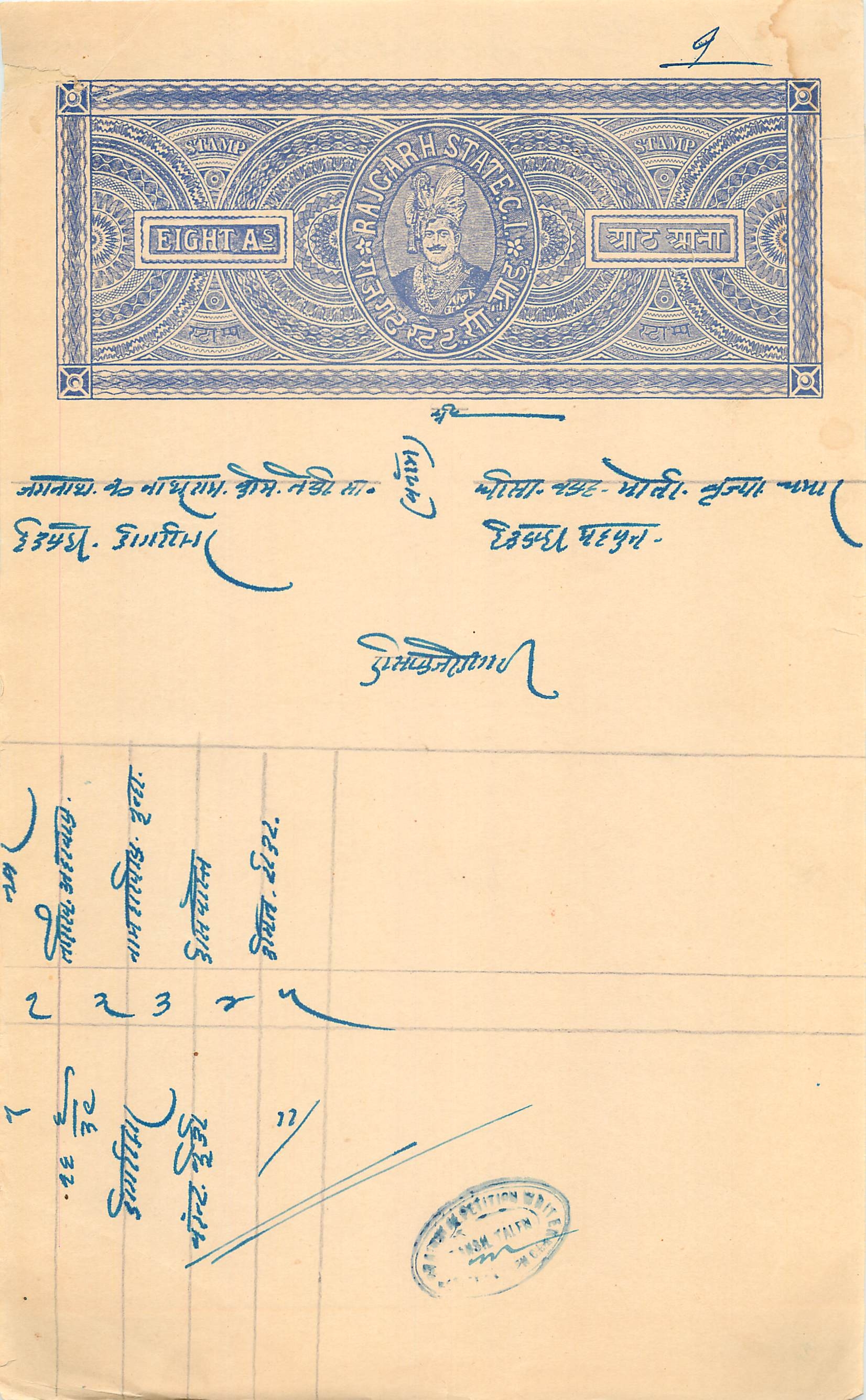 Inde India Fiscal Revenue Court Fee Princely State  Rajgarh