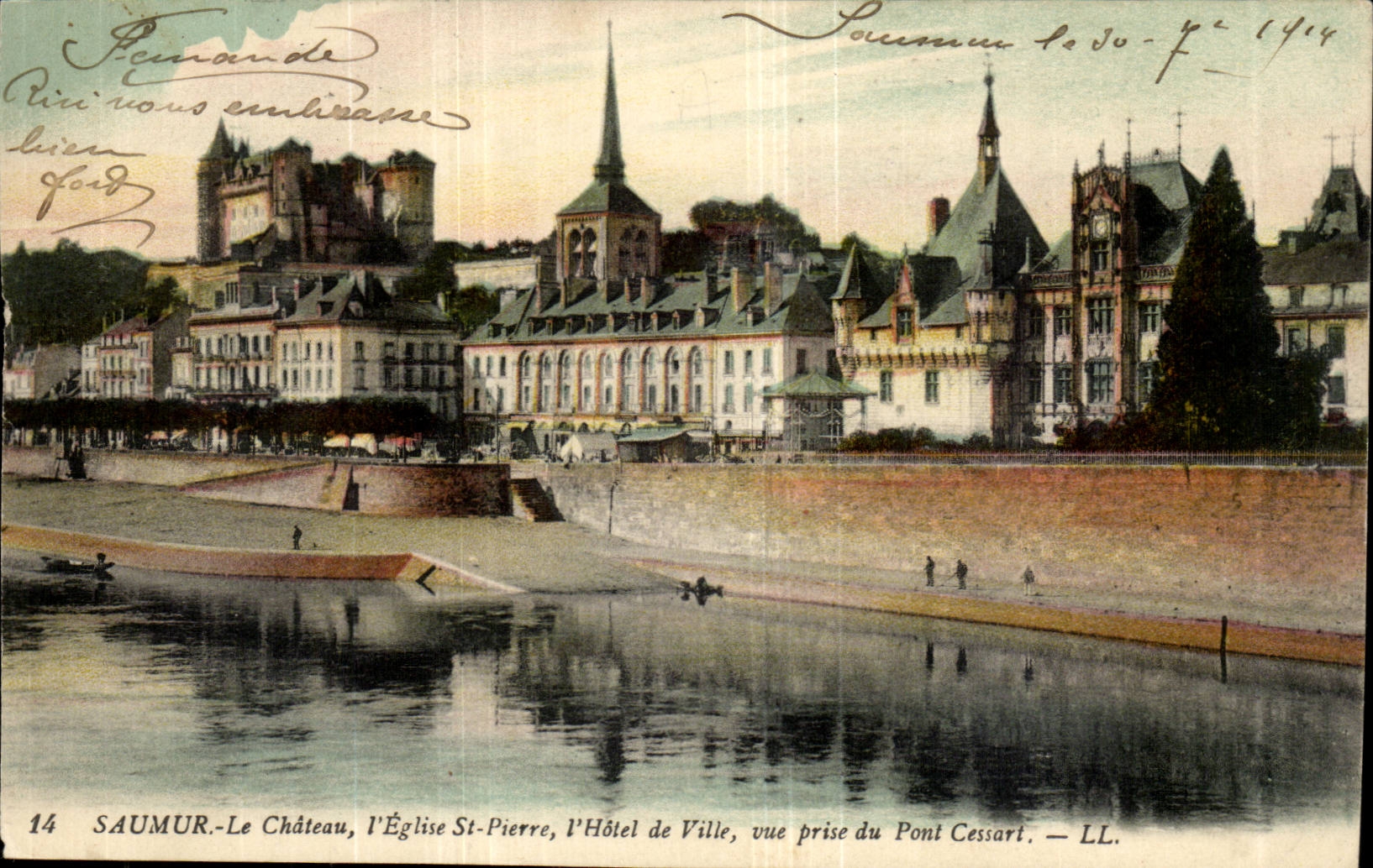 Saumur CPA Le chateau l'eglise St pierre l'hotel de ville vue pise du pont Cessart