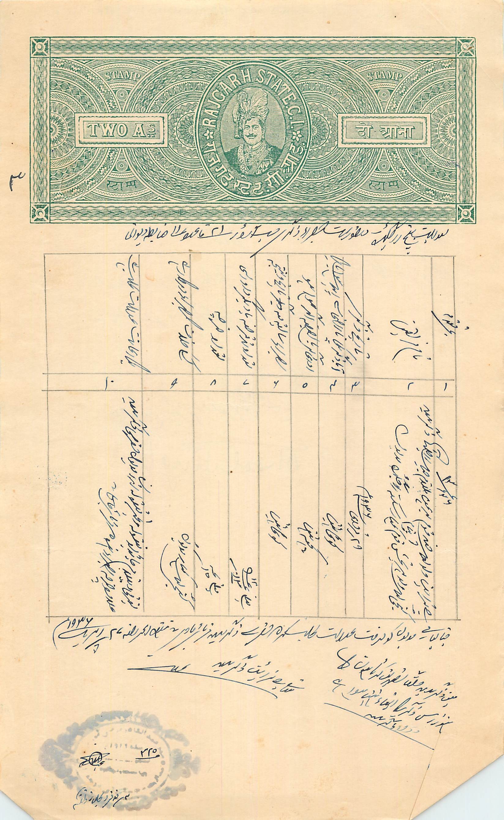 Inde India Fiscal Revenue Court Fee Princely State  Rajgarh