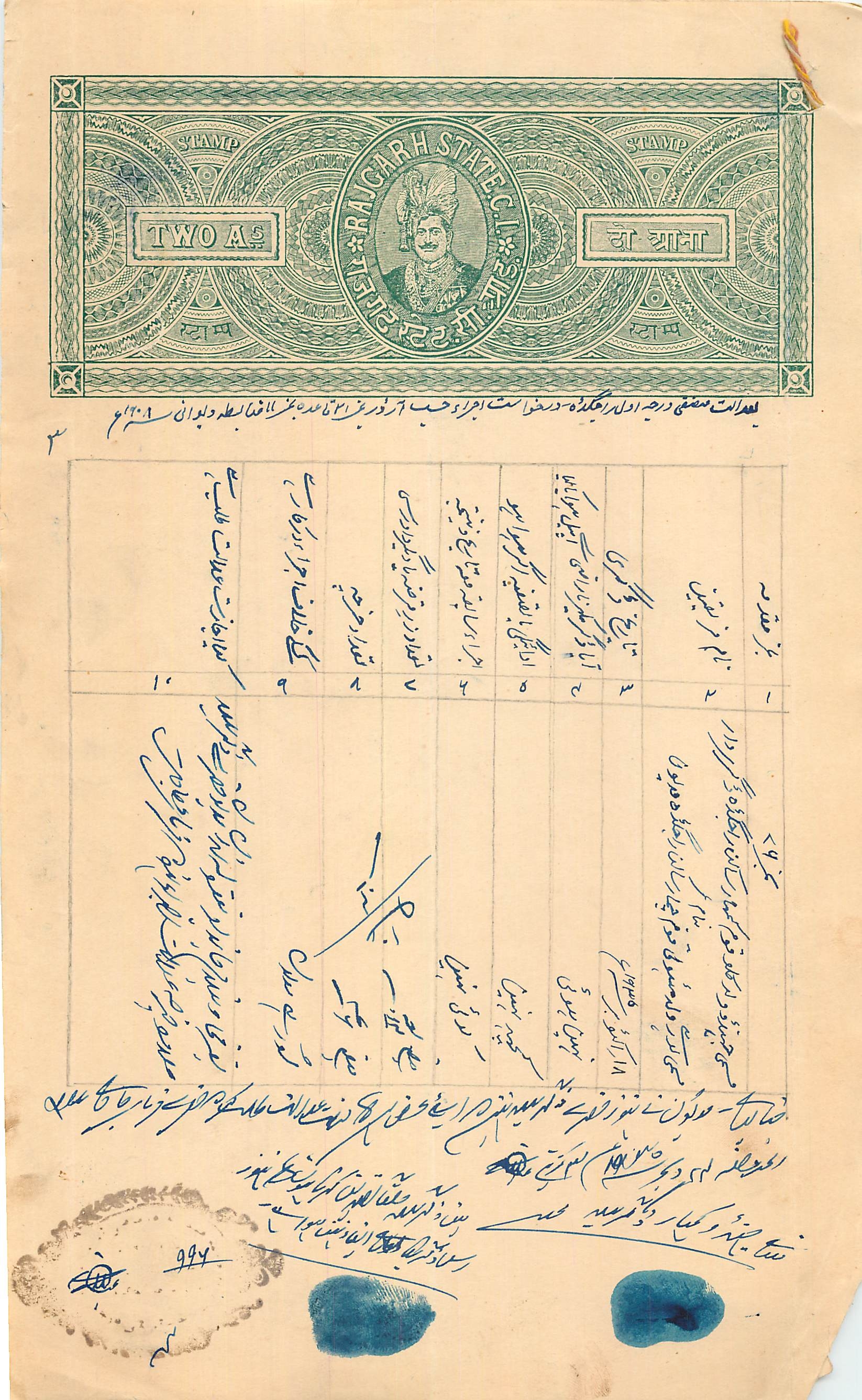 Inde India Fiscal Revenue Court Fee Princely State  Rajgarh