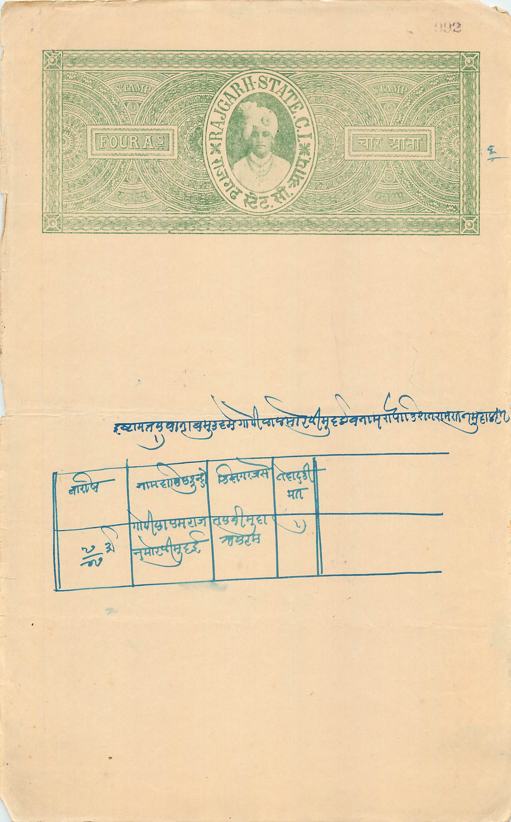Inde India Fiscal Revenue Court Fee Princely State  Rajgarh