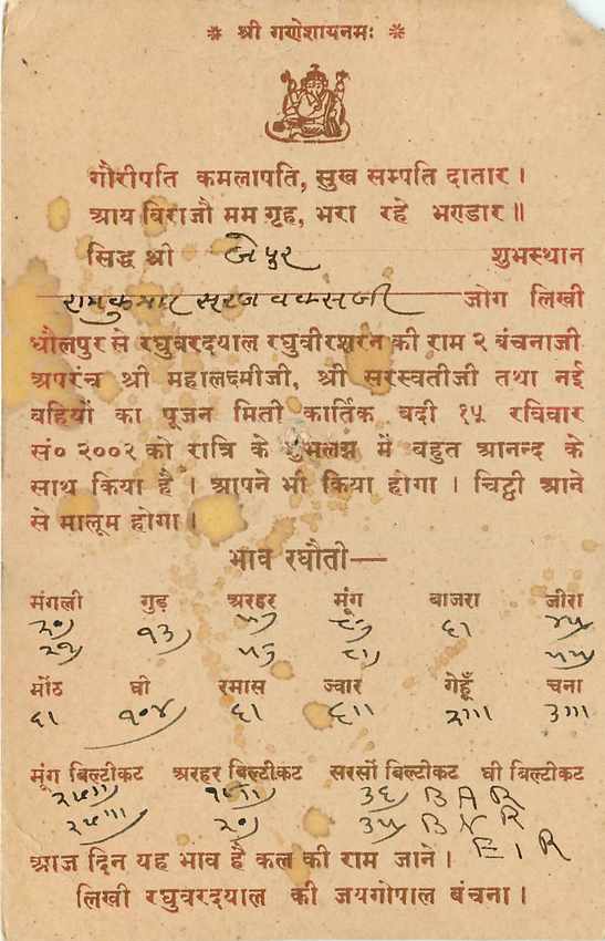 Inde India Cover Card  — Rückseite