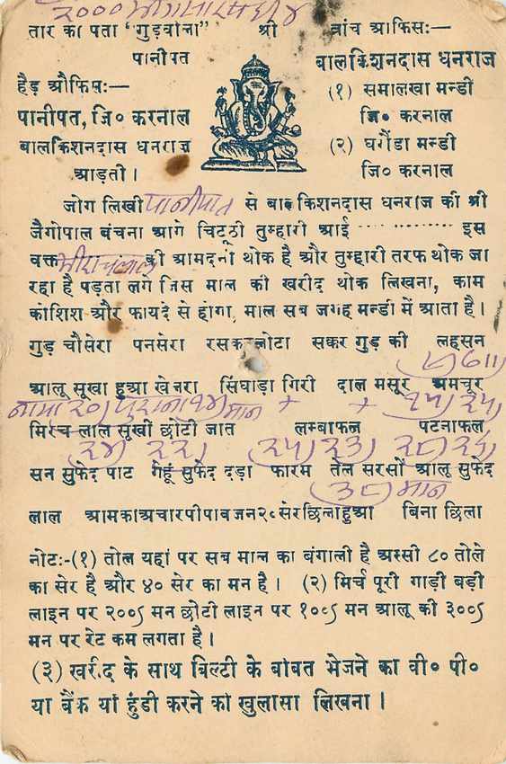 Inde India Cover Card  — Rückseite