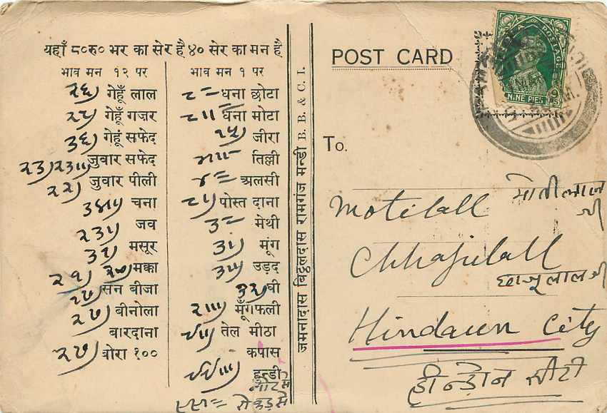 Inde India Cover Card  — Verso