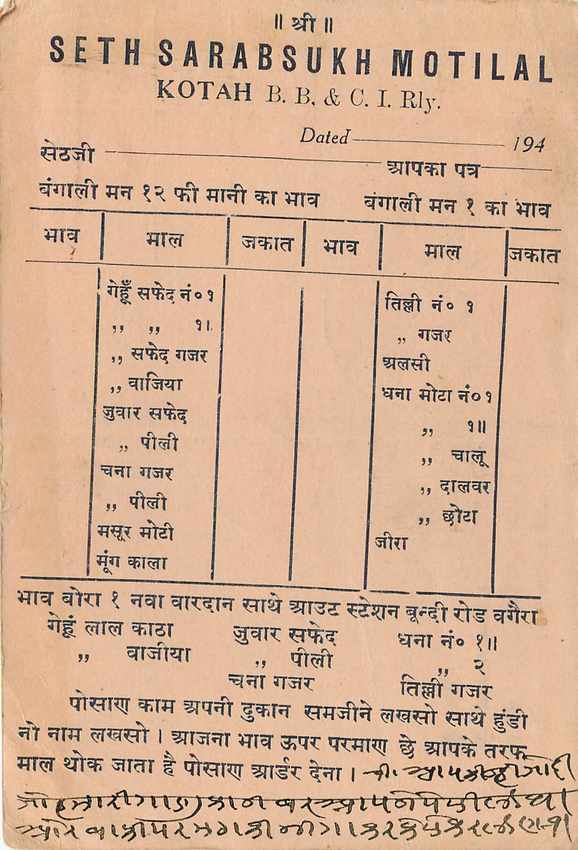 Inde India Cover Card  — Verso