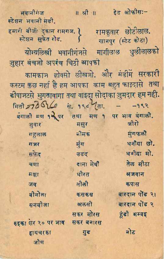 Inde India Cover Card  — Verso