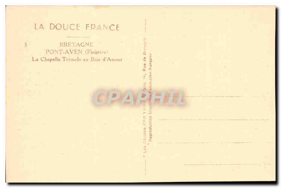 Pont Aven CPA La chapelle Tremalo au bois d'amour — Rückseite
