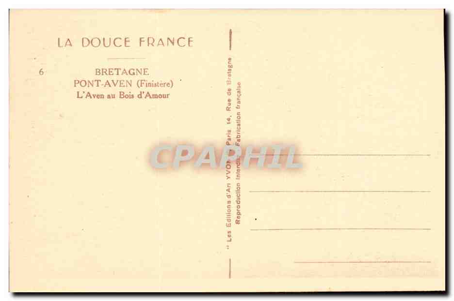 Pont Aven CPA L'aven au bois d'amour — Rückseite
