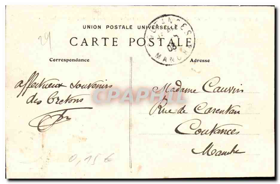 Penmarch CPA La roche de Saint Guenole ou furent enlevees les cinq victimes le 8 octobre 1870 — Rückseite