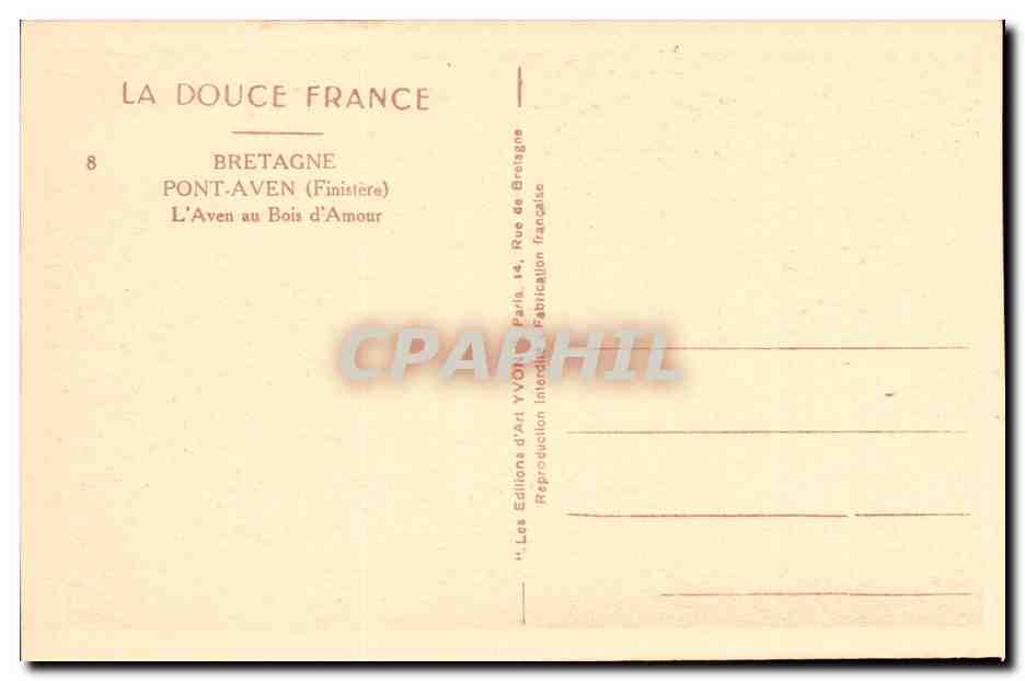 Pont Aven CPA L'Aven au bois d'amour — Rückseite
