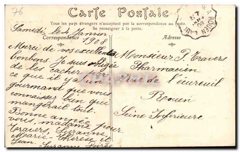 Caudebec en CAux CPA La ville et la Seine  — Verso