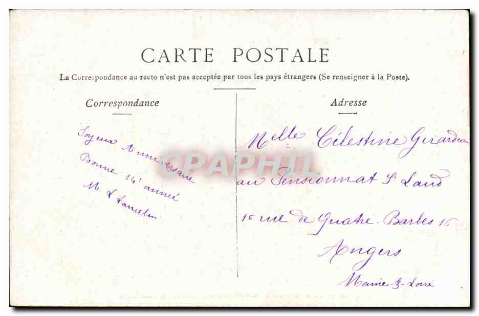Angers CPA Le Moutiers de Saint Aubin (arcades de la Prefecture) — Rückseite