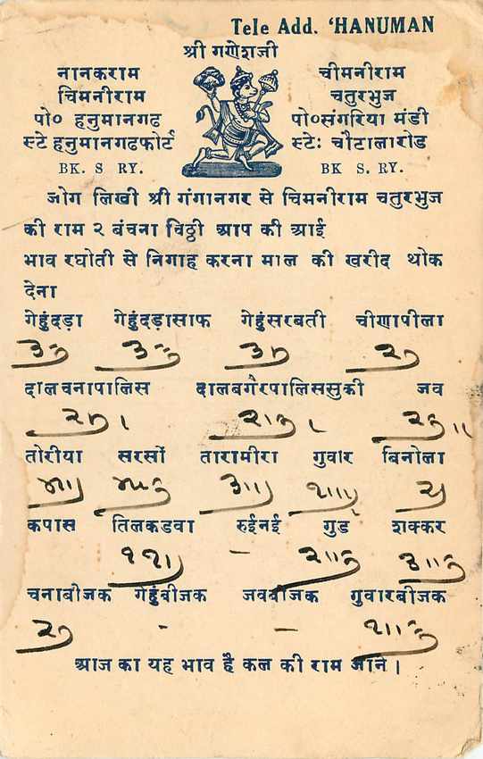 Inde India Cover Card  — Rückseite