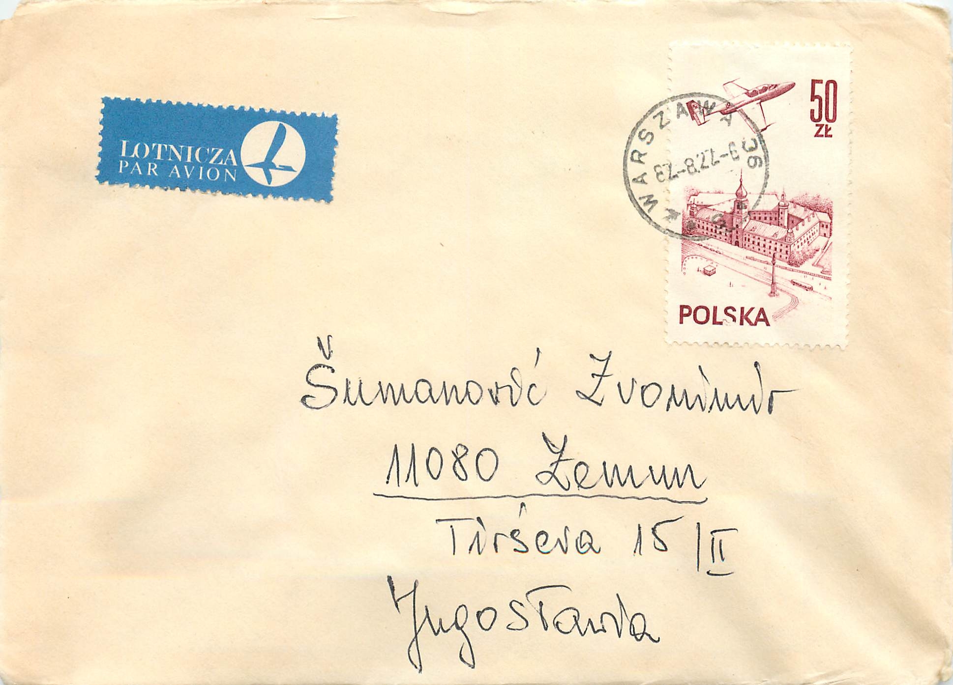 Lettre Cover Pologne Polska Avion Aviation