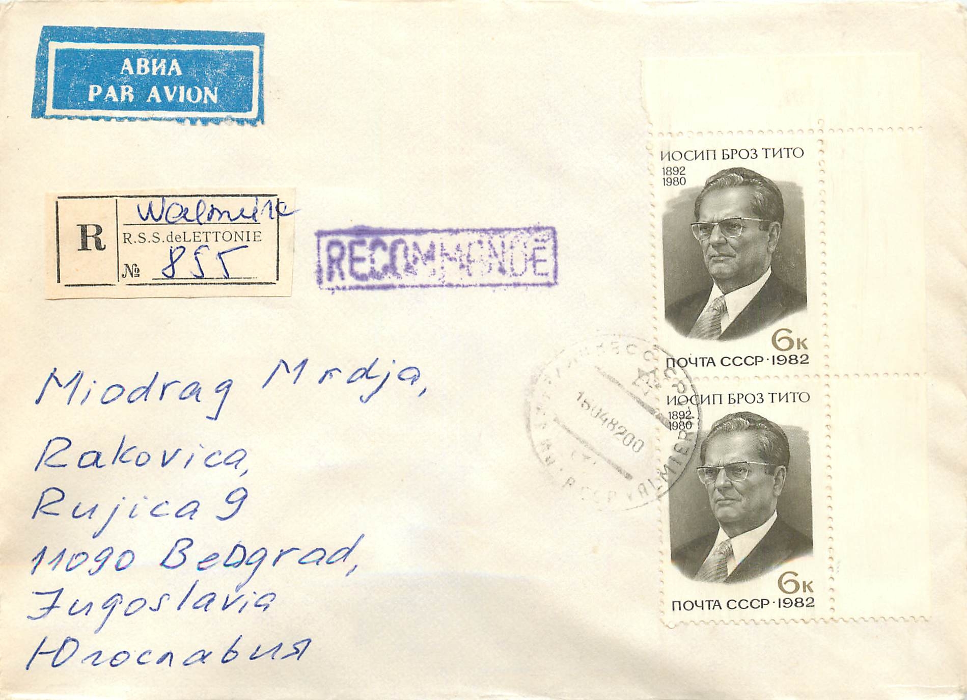 Russie Russia Lettre Cover Tito Yougoslavie