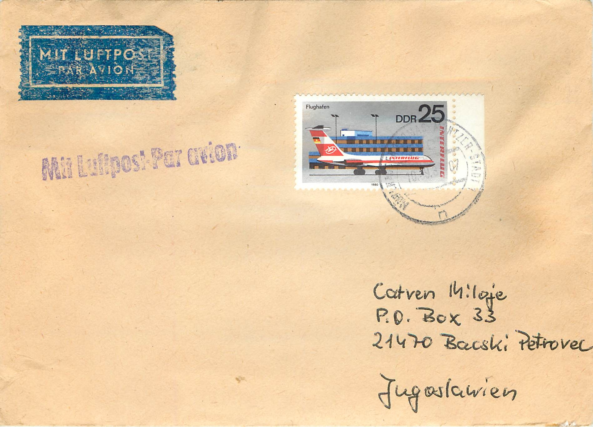 Allemagne DDR Lettre Cover  Avion Aviation