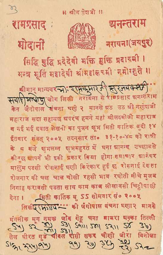 Inde India Jaipur Cover Card  — Rückseite