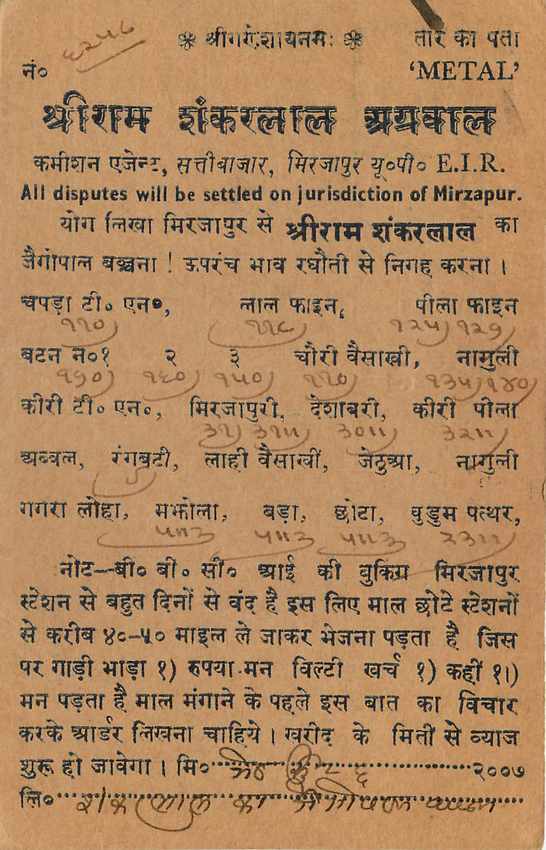 Inde India Cover Card  — Rückseite