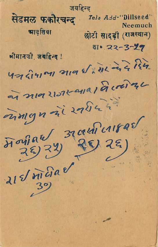 Inde India Cover Card  Postal Stationary — Rückseite