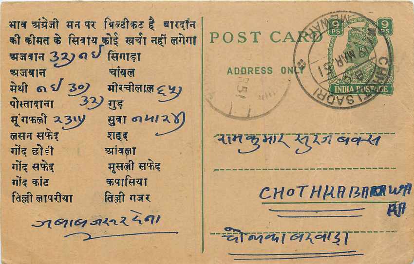 Inde India Cover Card  Postal Stationary