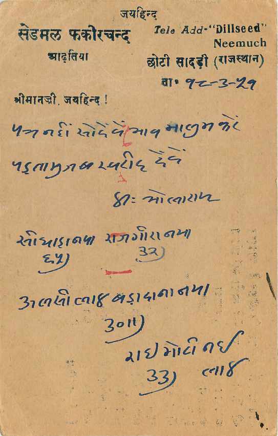 Inde India Cover Card  Postal Stationary — Rückseite