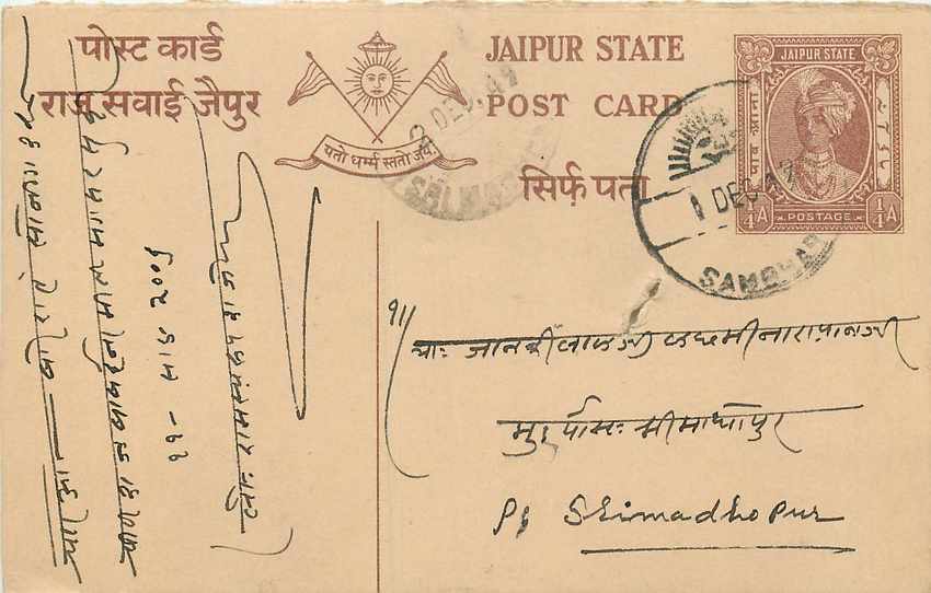 Inde India Cover Card  Postal Stationary Jaipur