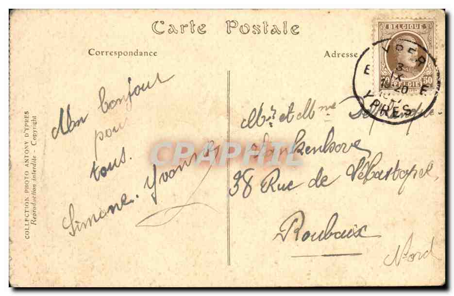 Belgique Belgie Ypres CPA Rue St Jacques  — Rückseite
