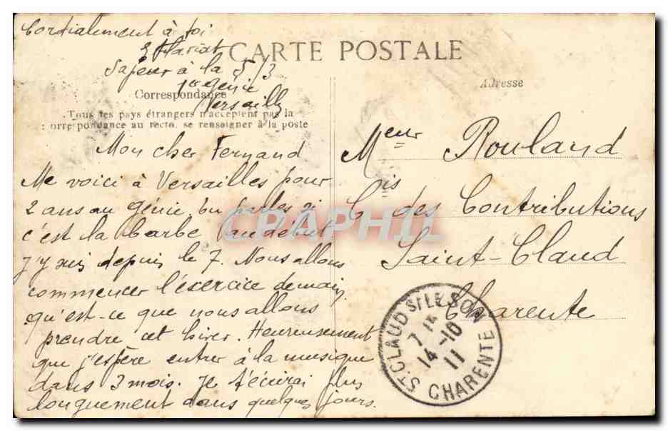 Versailles- La Caserne du 1er Genie- CPA — Back