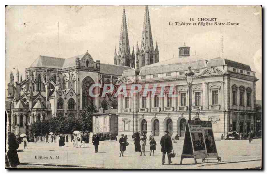 Cholet - Le Theatre et l'Eglise Notre-Dame-CPA