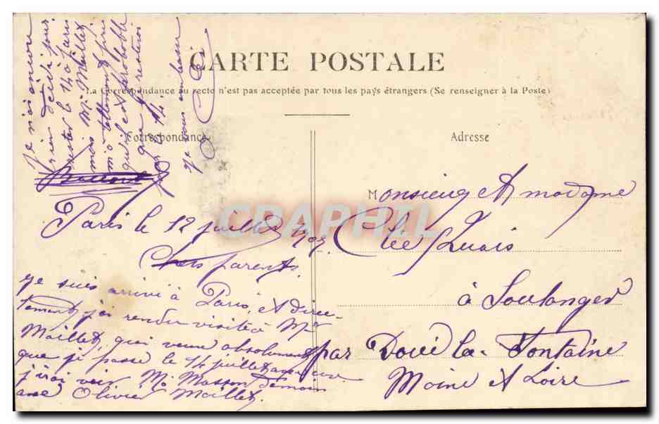Paris-Paris-Auteil -Rue Poussin prise de la rue Donazetti -CPA — Rückseite