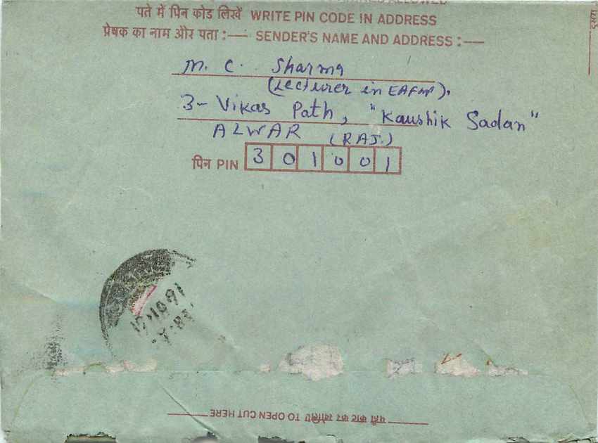 Cover Aerogramme Lettre Aerogramme Inde — Verso