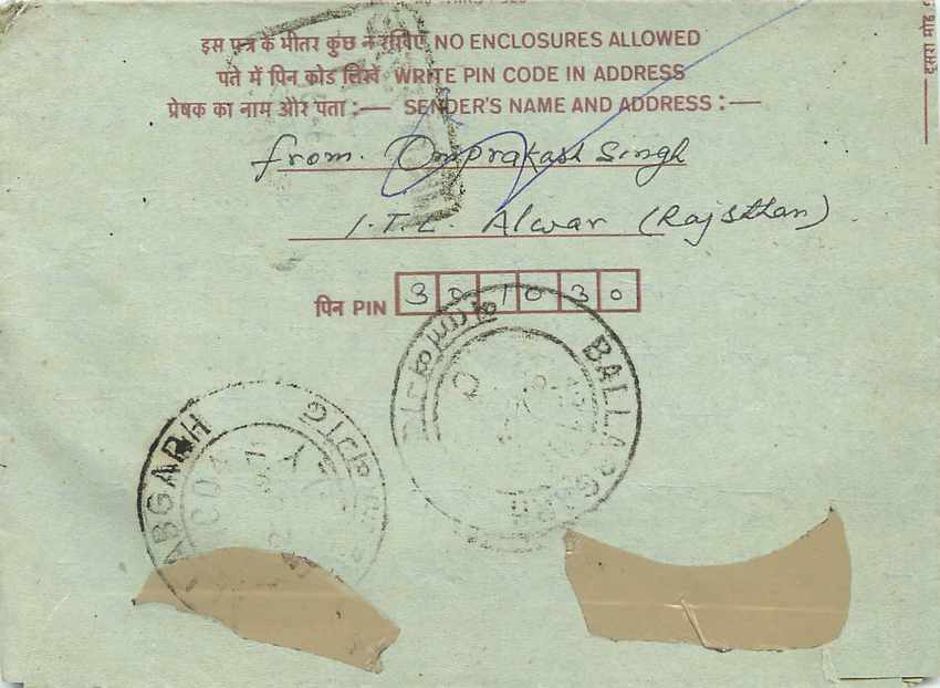 Cover Aerogramme Lettre Aerogramme Inde India  — Rückseite