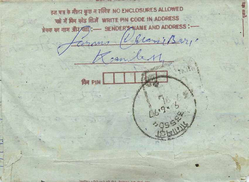Cover Aerogramme Lettre Aerogramme Inde India  — Rückseite