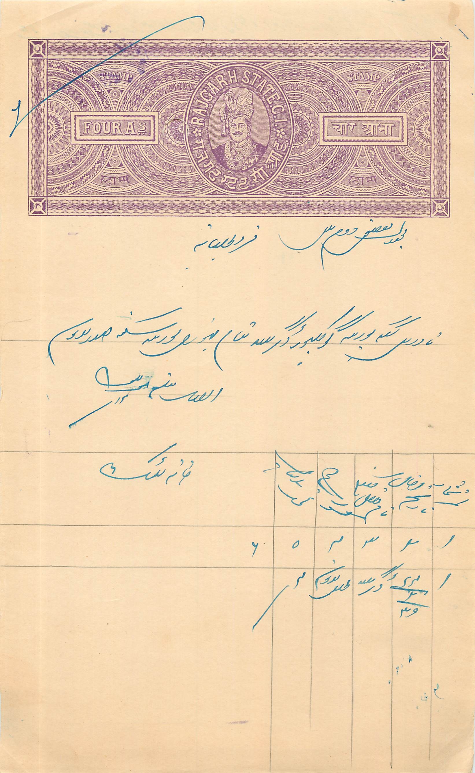 Inde India Fiscal Revenue Court Fee Princely State Rajgarh