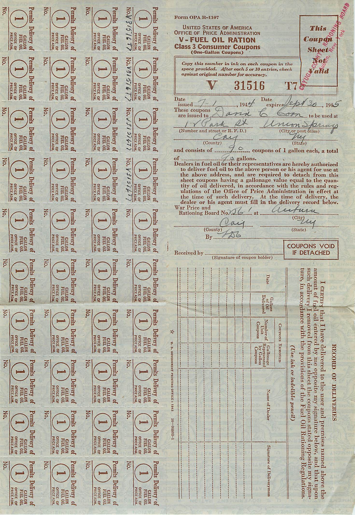 Fuel Oil Ration Coupons Essence Petrole