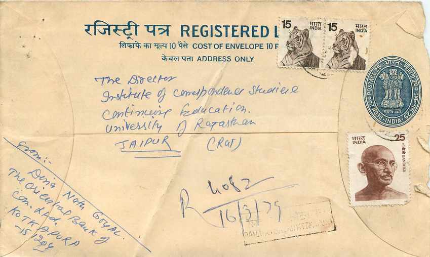 Inde India Entier Postal Stationary Tigre Tiger Gandhi — Verso