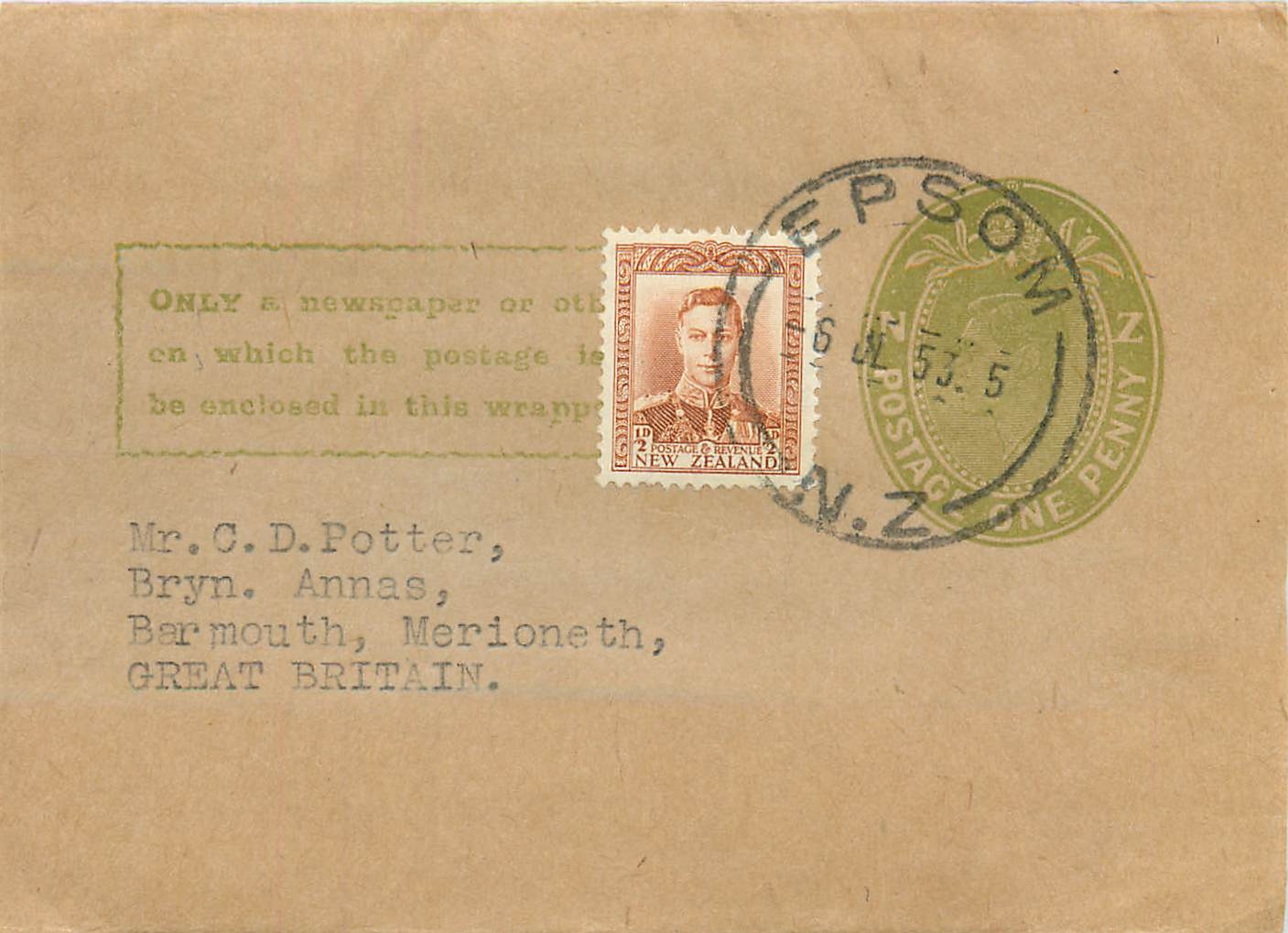 New Zealand Entier Postal Stationary Auckland 1953