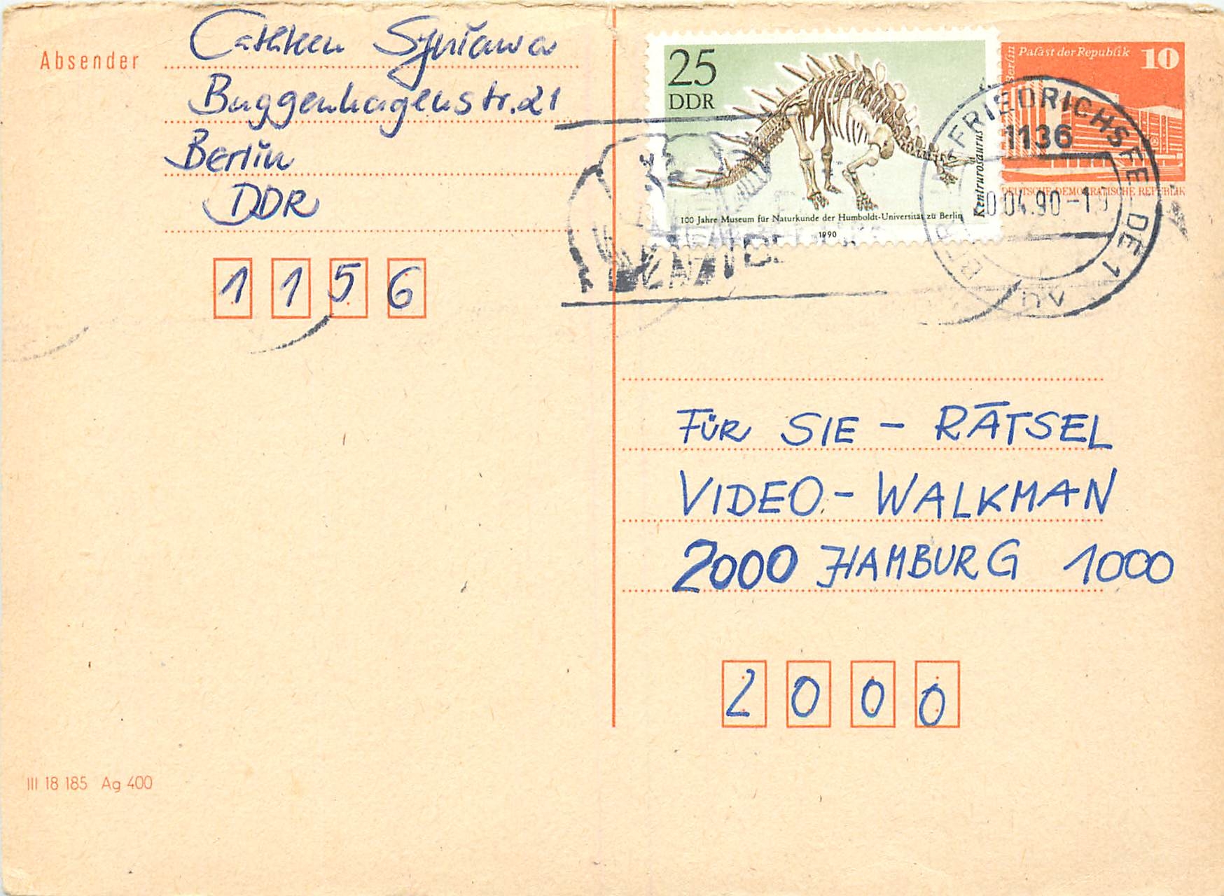 Allemagne DDR Entier Postal Postal Stationary Dinosaure