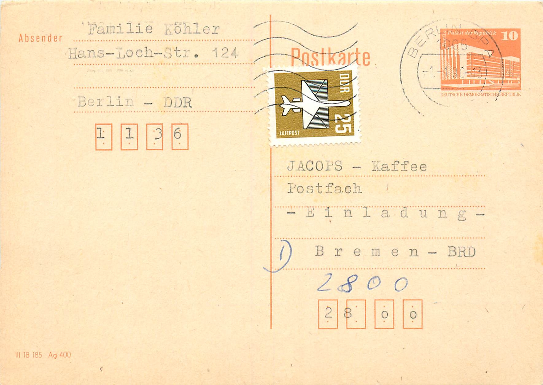 Allemagne DDR Entier Postal Postal Stationary 